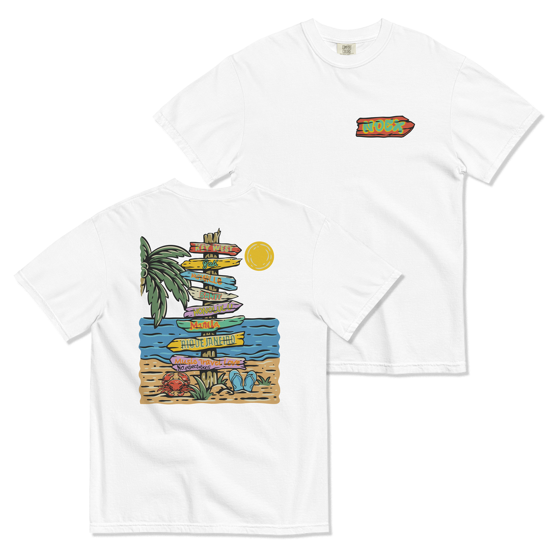 Soft and Durable Comfort Colors short sleeve t-shirt featuring a 'Wanderlust' design part of the No Expectations brand collection White
