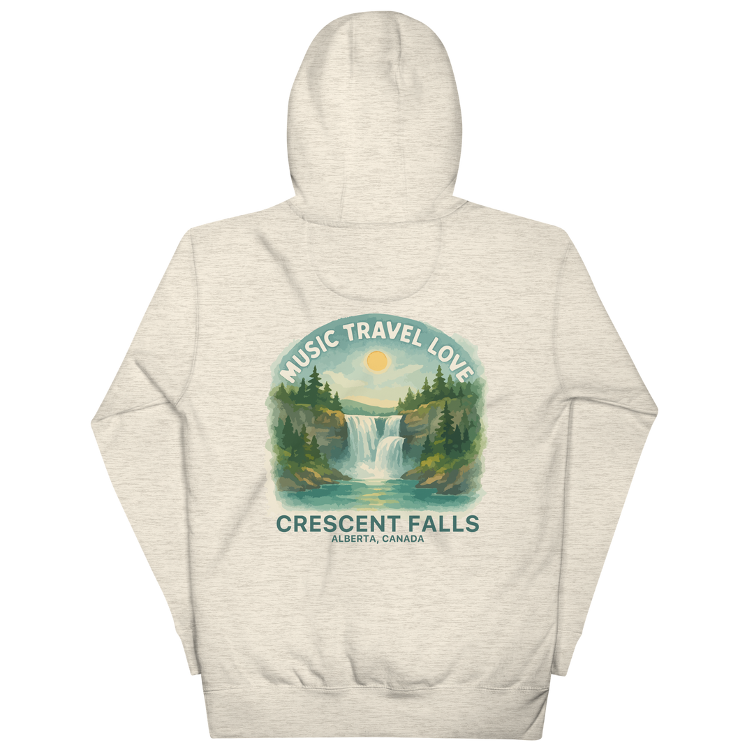Muisc Travel Love Cresent Falls Hoodie Back View Heather Gray
