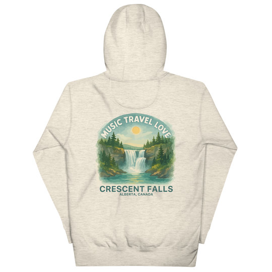 Muisc Travel Love Cresent Falls Hoodie Back View Heather Gray