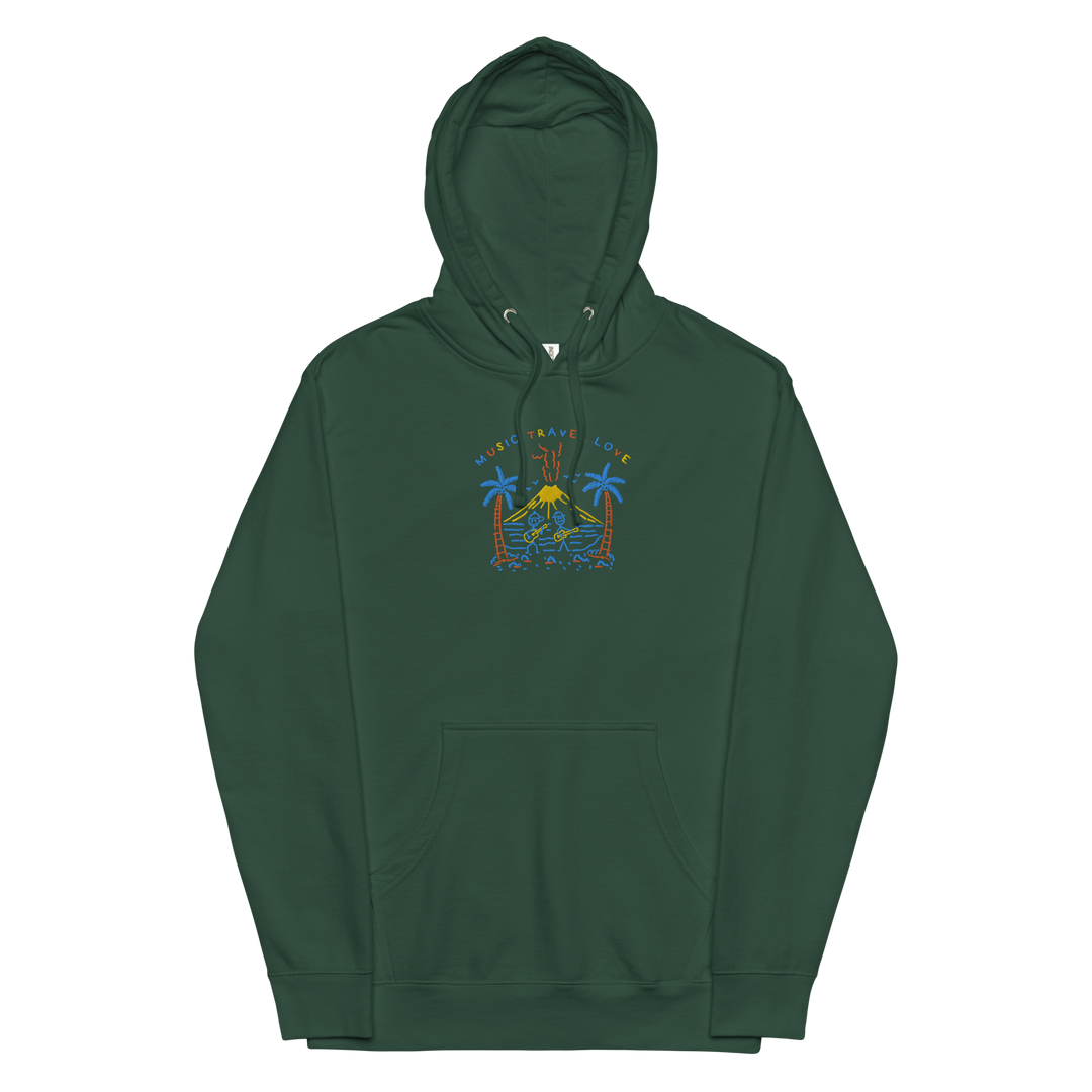 Embroidered Volcano Sketch Hoodie - Music Travel Love