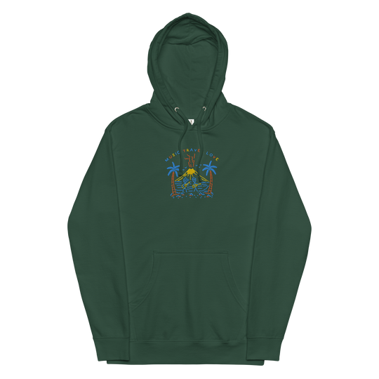 Embroidered Volcano Sketch Hoodie - Music Travel Love