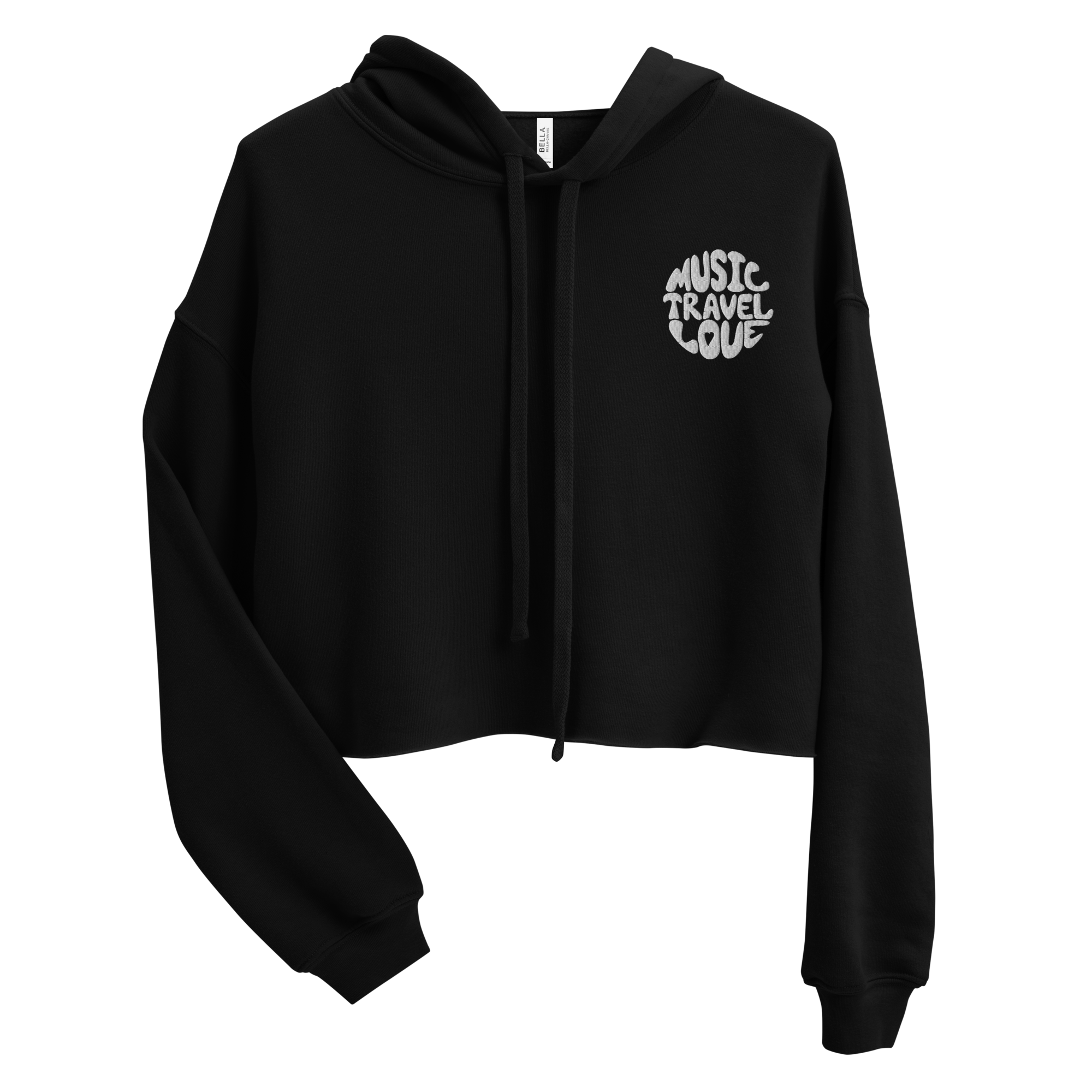 Retro Embroidered Crop Hoodie - Music Travel Love